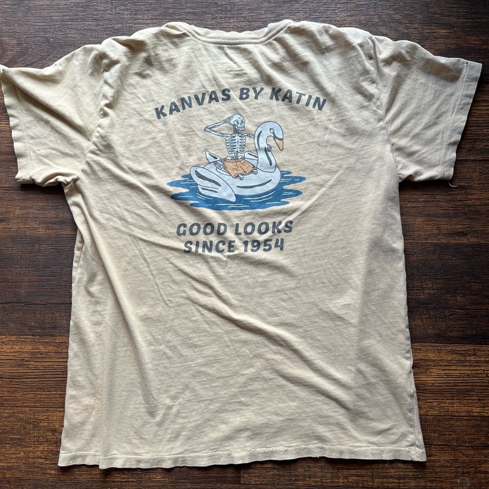 Men's Katin T-Shirt White Beige Logo M Huckberry Surf Beach Kanvas DISTRESSED - Picture 10 of 16